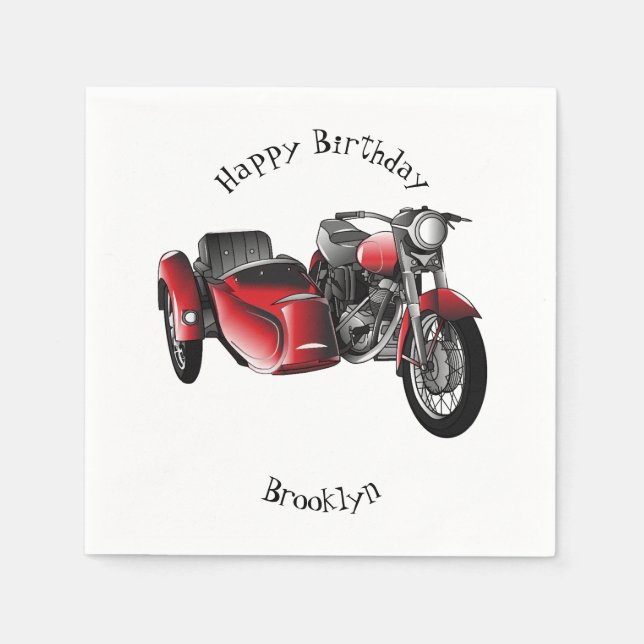 Sidecar motorcycle cartoon illustration  napkin (Front)