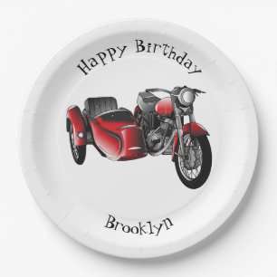 Sidecar motorcycle cartoon illustration  paper plate