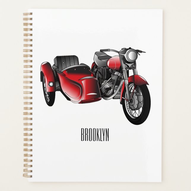 Sidecar motorcycle cartoon illustration  planner (Front)