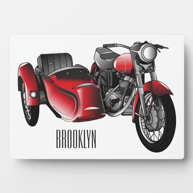 Sidecar motorcycle cartoon illustration  plaque (Front)