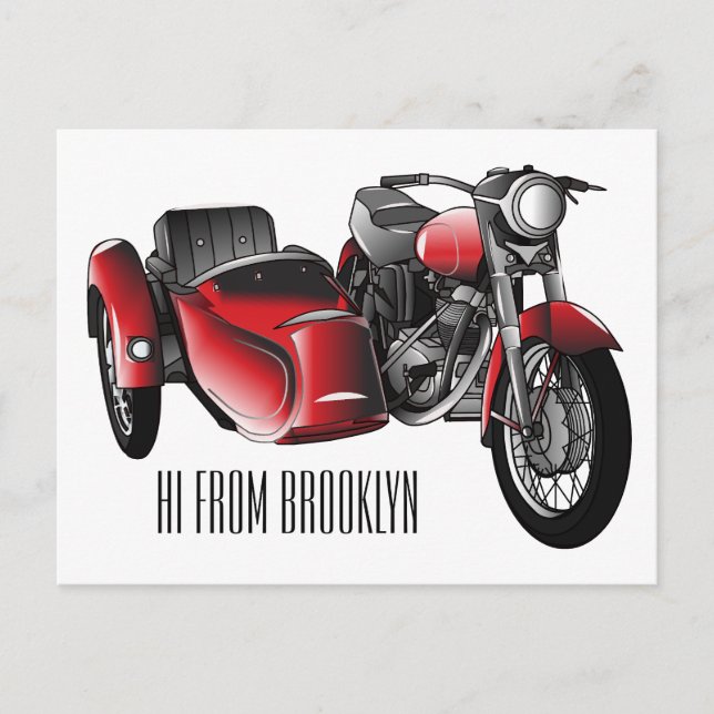 Sidecar motorcycle cartoon illustration  postcard (Front)