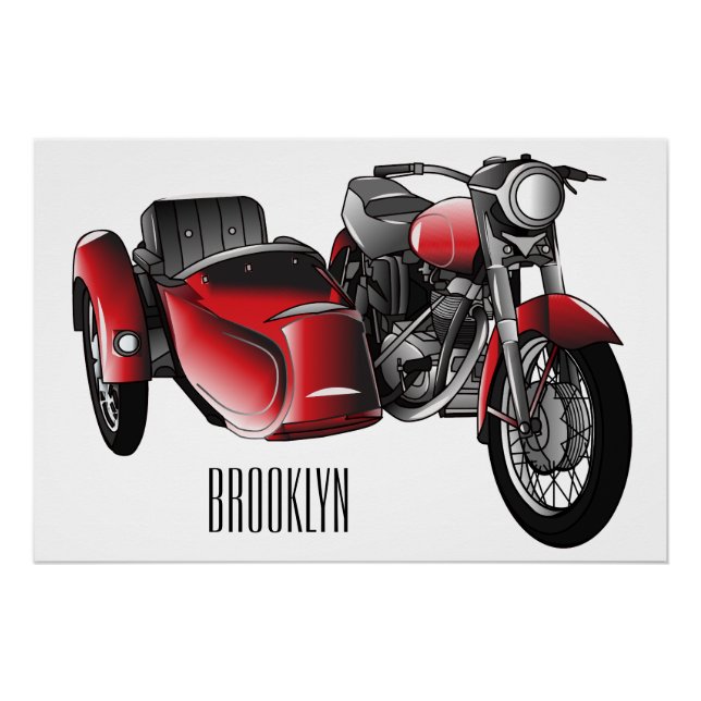 Sidecar motorcycle cartoon illustration  poster (Front)