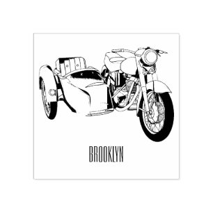 Sidecar motorcycle cartoon illustration rubber stamp