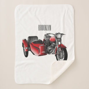 Sidecar motorcycle cartoon illustration  sherpa blanket