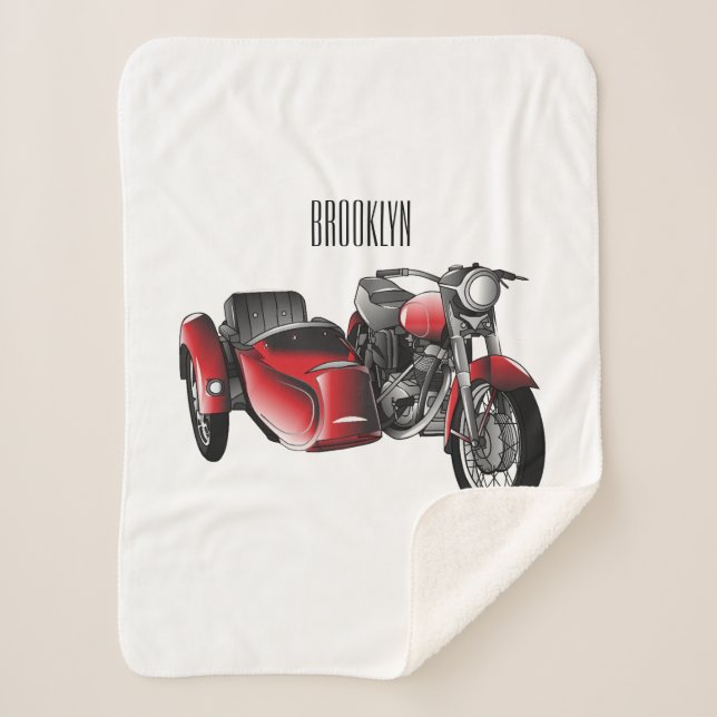 Sidecar motorcycle cartoon illustration  sherpa blanket (Front)