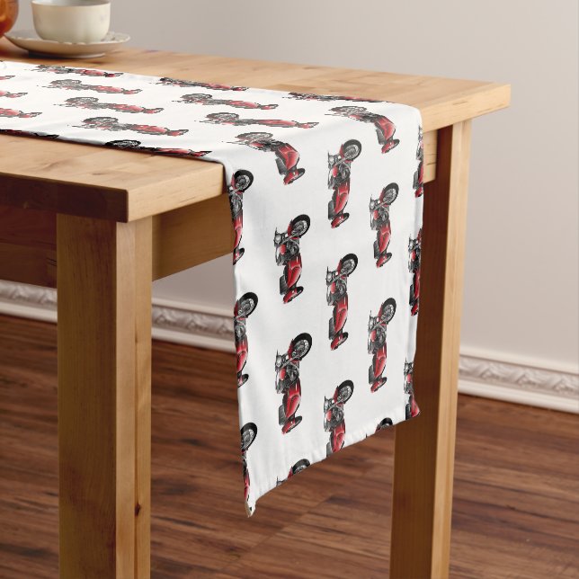 Sidecar motorcycle cartoon illustration  short table runner (In Situ)