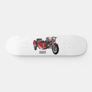 Sidecar motorcycle cartoon illustration  skateboard