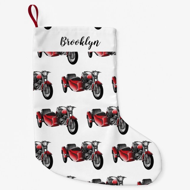 Sidecar motorcycle cartoon illustration  small christmas stocking (Front)