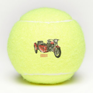 Sidecar motorcycle cartoon illustration tennis balls