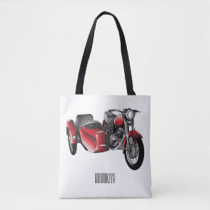 Sidecar motorcycle cartoon illustration  tote bag