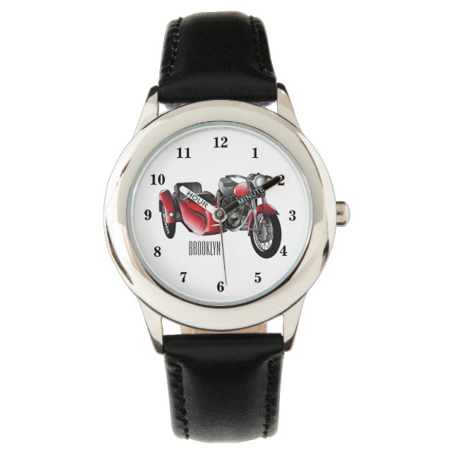 Sidecar motorcycle cartoon illustration  watch (Front)