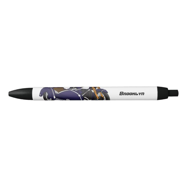 Sidecar purple motorcycle illustration black ink pen (Front)