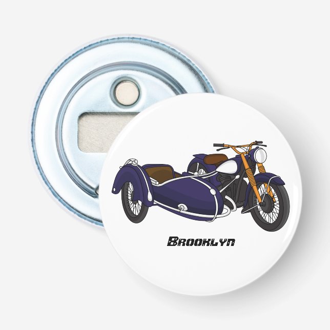 Sidecar purple motorcycle illustration bottle opener (Front)