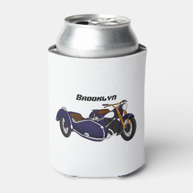 Sidecar purple motorcycle illustration can cooler (Can Front)