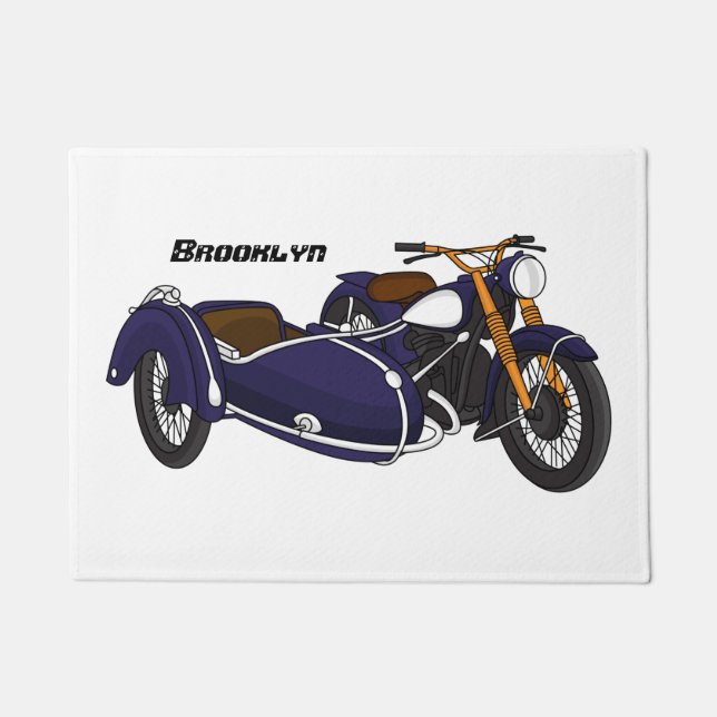 Sidecar purple motorcycle illustration doormat (Front)