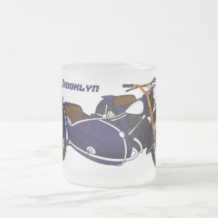Sidecar purple motorcycle illustration frosted glass coffee mug