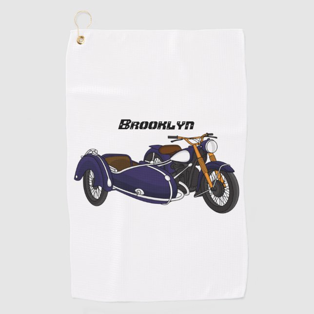 Sidecar purple motorcycle illustration golf towel (Front)