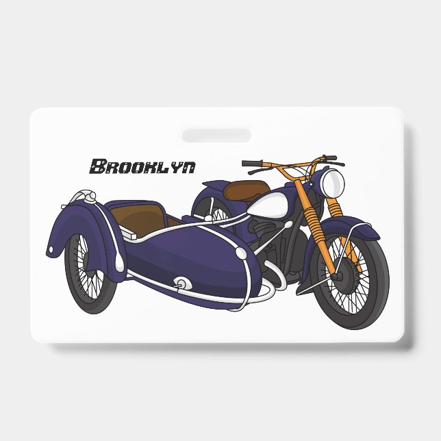 Sidecar purple motorcycle illustration ID badge (Front)