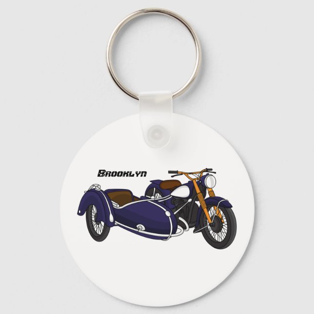 Sidecar purple motorcycle illustration key ring (Front)