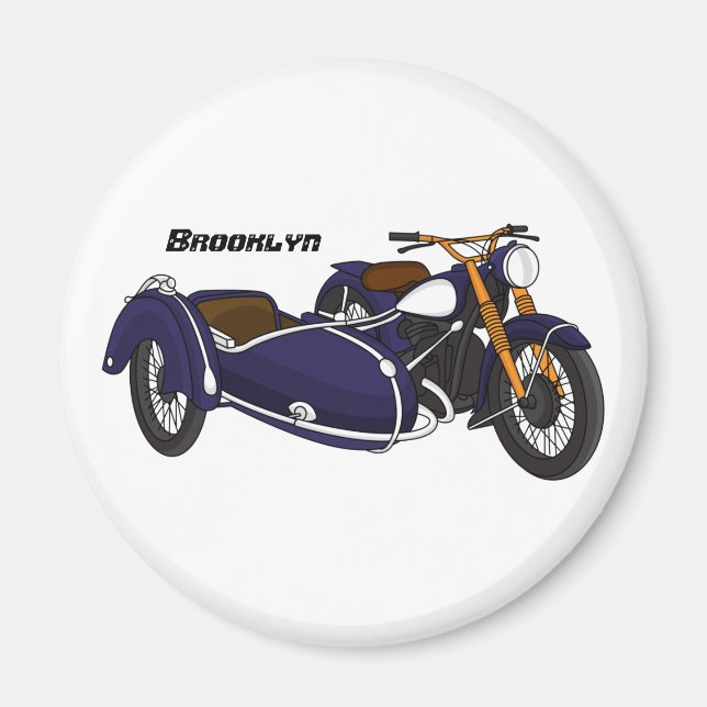 Sidecar purple motorcycle illustration magnet (Front)