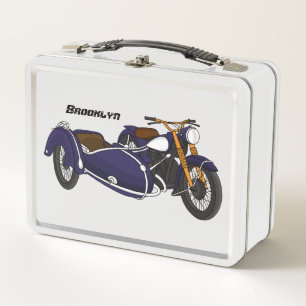 Sidecar purple motorcycle illustration metal lunch box