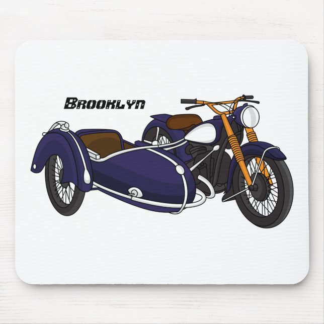 Sidecar purple motorcycle illustration mouse mat (Front)