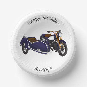 Sidecar purple motorcycle illustration paper plate