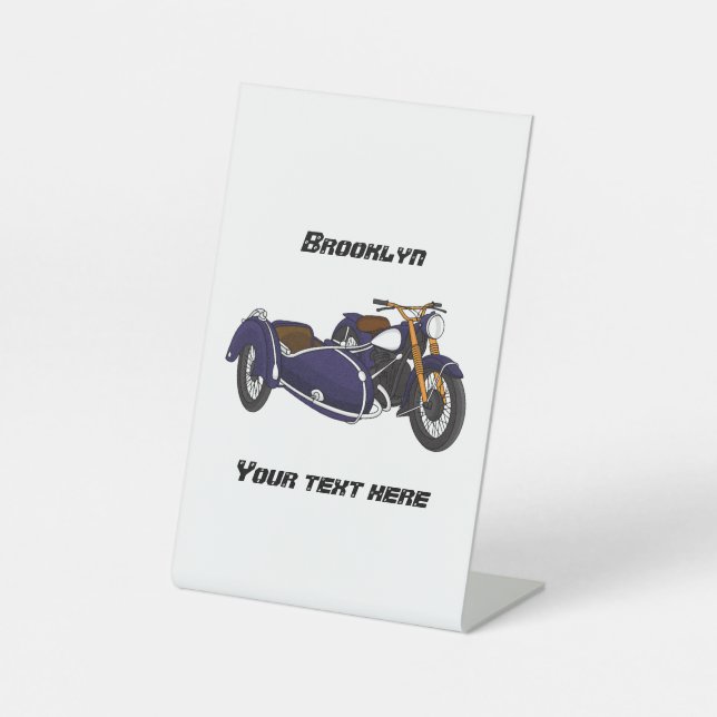 Sidecar purple motorcycle illustration pedestal sign (Front)