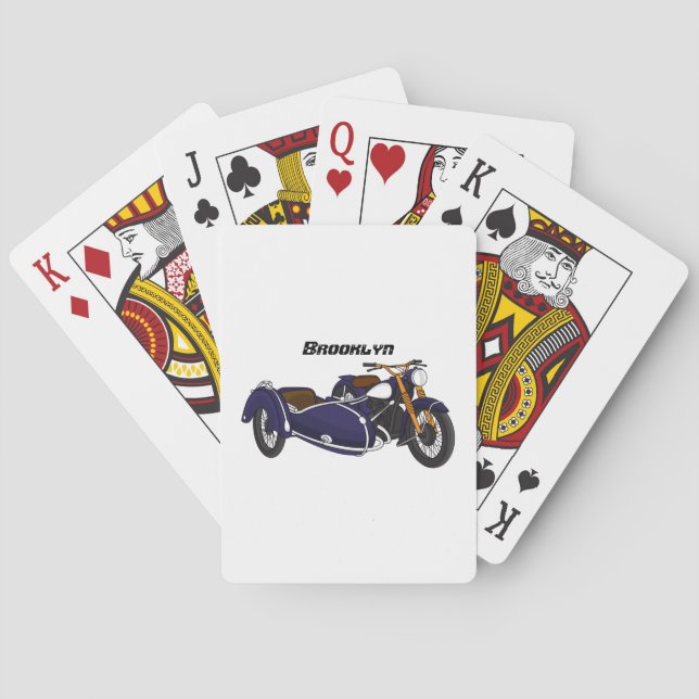 Sidecar purple motorcycle illustration playing cards (Back)