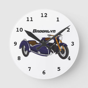 Sidecar purple motorcycle illustration round clock