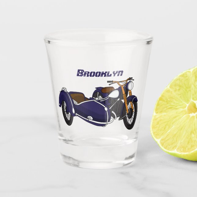 Sidecar purple motorcycle illustration shot glass (Front)