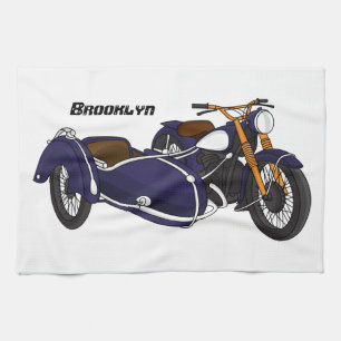 Sidecar purple motorcycle illustration tea towel