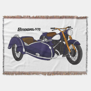 Sidecar purple motorcycle illustration throw blanket