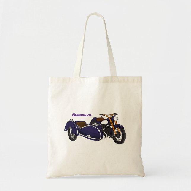 Sidecar purple motorcycle illustration tote bag (Front)