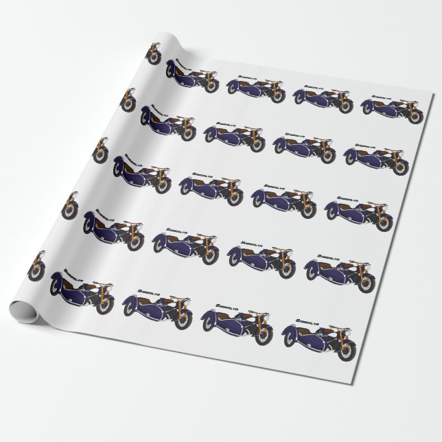 Sidecar purple motorcycle illustration wrapping paper (Unrolled)