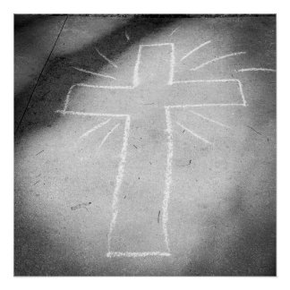 Sidewalk Art Chalk Cross Poster