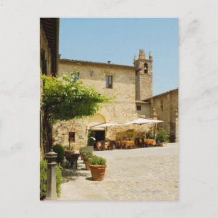 Sidewalk cafe beside a church, Romanesque Postcard