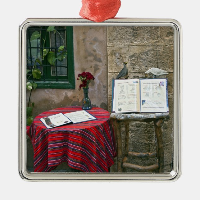 Sidewalk cafe, Chania, Crete, Greece Metal Tree Decoration (Front)