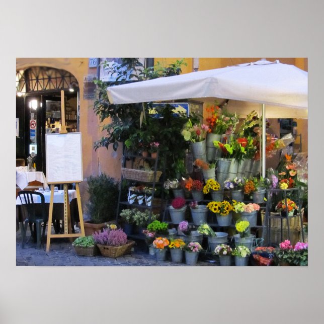 Sidewalk Flower Shop in Rome Poster (Front)
