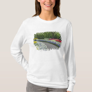 Sidewalk pathway through tulips and daffodils, T-Shirt