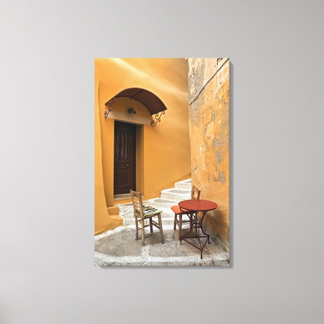 Sidewalk table setting, Chania, Crete, Greece Canvas Print (Front)