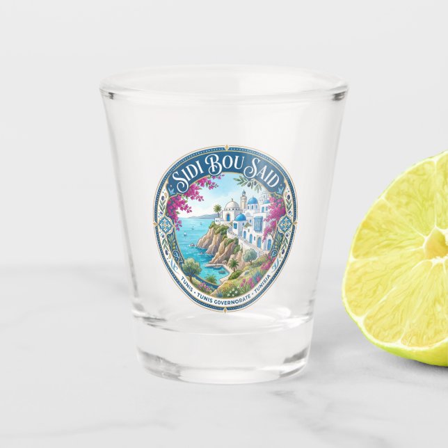 Sidi Bou Said Cliff Tunisia Shot Glass (Front)