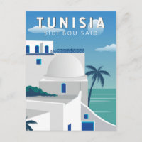 Sidi Bou Said Tunisia Retro Travel Art Vintage