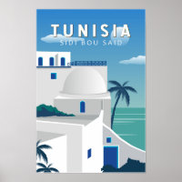 Sidi Bou Said Tunisia Retro Travel Art Vintage