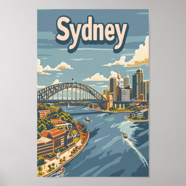 Sidney Australia Famous Vintage Travel Place Poster (Front)