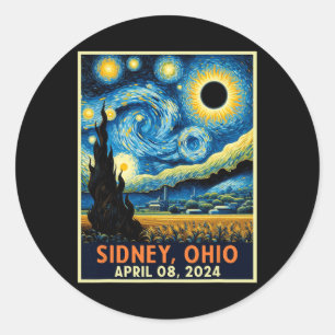 Sidney Ohio Total Solar Eclipse 2024 Starry Night Classic Round Sticker