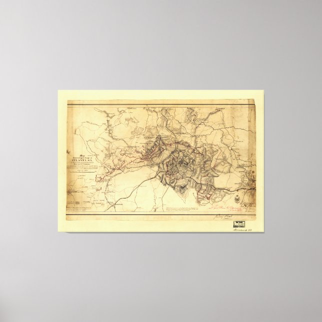 Siege of Atlanta Map, July 19th-August 26th 1864 Canvas Print (Front)