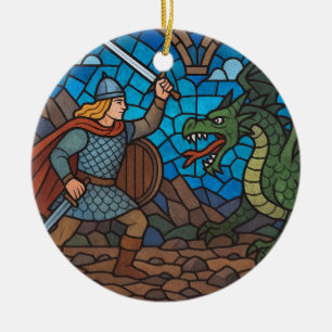 Siegfried fighting the Dragon Ceramic Tree Decoration