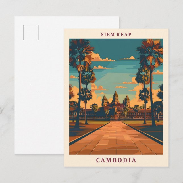 Siem Reap Cambodia Elegant Art Vintage Travel Postcard (Front/Back)