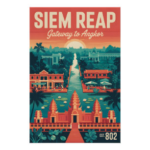 Siem Reap Cambodia Retro Travel Poster Art